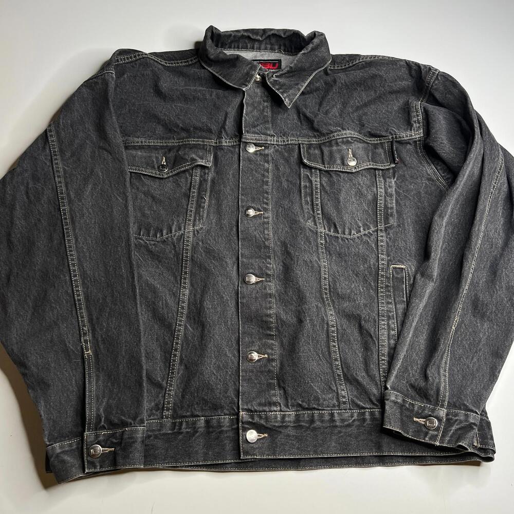 FUBU Denim Jacket – Men’s XXXL – Black Washed – Button Front – Vintage 2000s